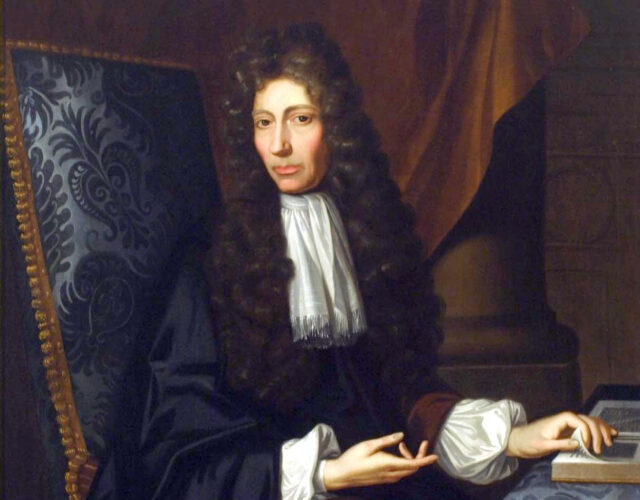 painting of Robert Boyle wearing a long wig