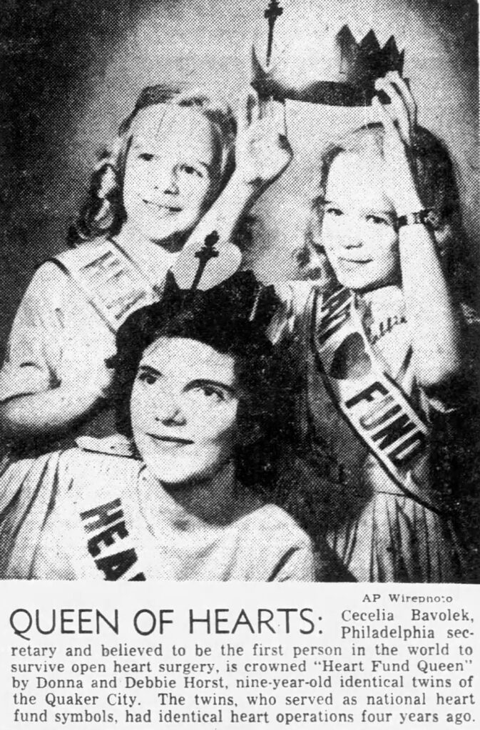 news clipping with photo of two children putting crown on woman