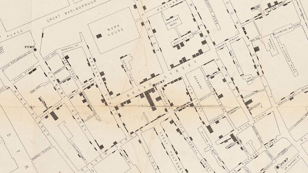 Black and white map of an urban neighborhood