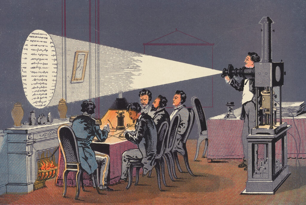 Color illustration of men in a room working