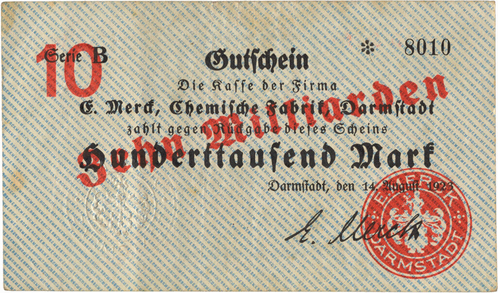 Printed and embossed card in German