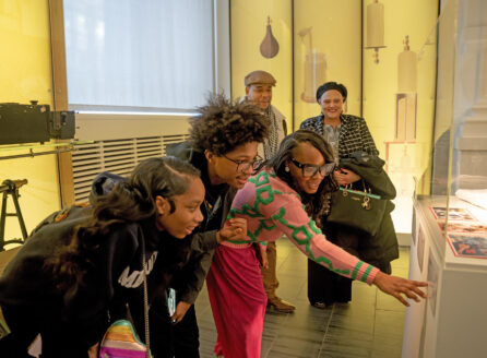 Visitors enjoy Superheroes and the Environment display