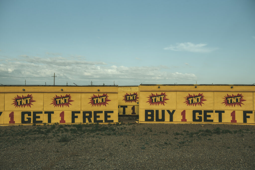 Landscape photo of fireworks shops advertising buy one, get one