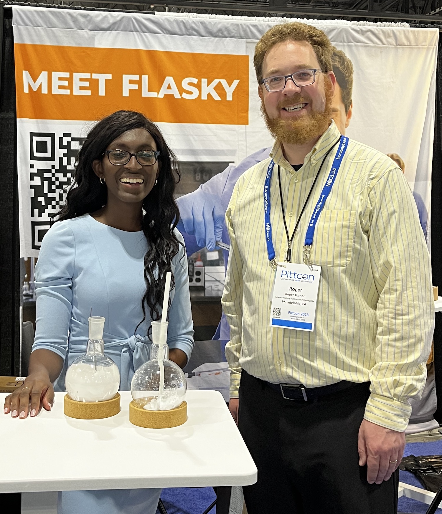 Flasky founder Ivana Korankyi with curator of instruments and artifacts Roger Turner.