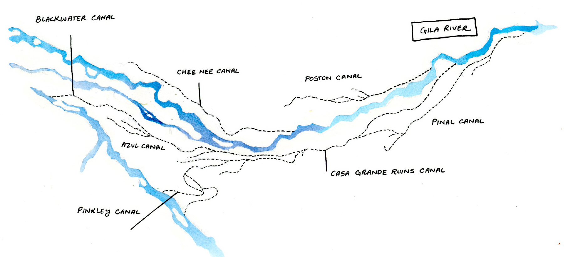 Color illustration of a map showing natural waterways and canals