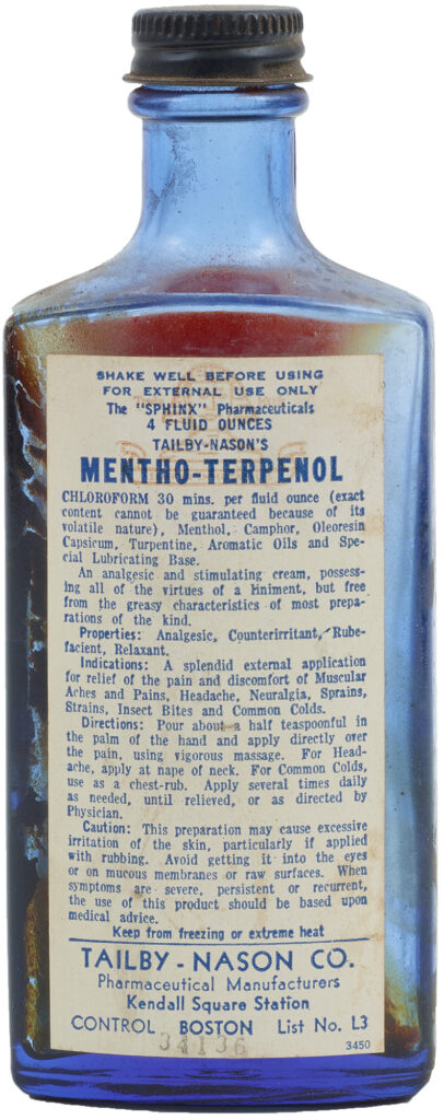 Blue patent medicine bottle