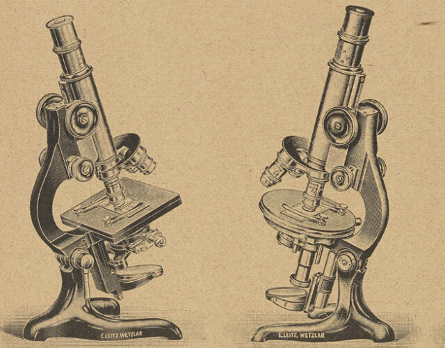 Illustration of three microscopes.