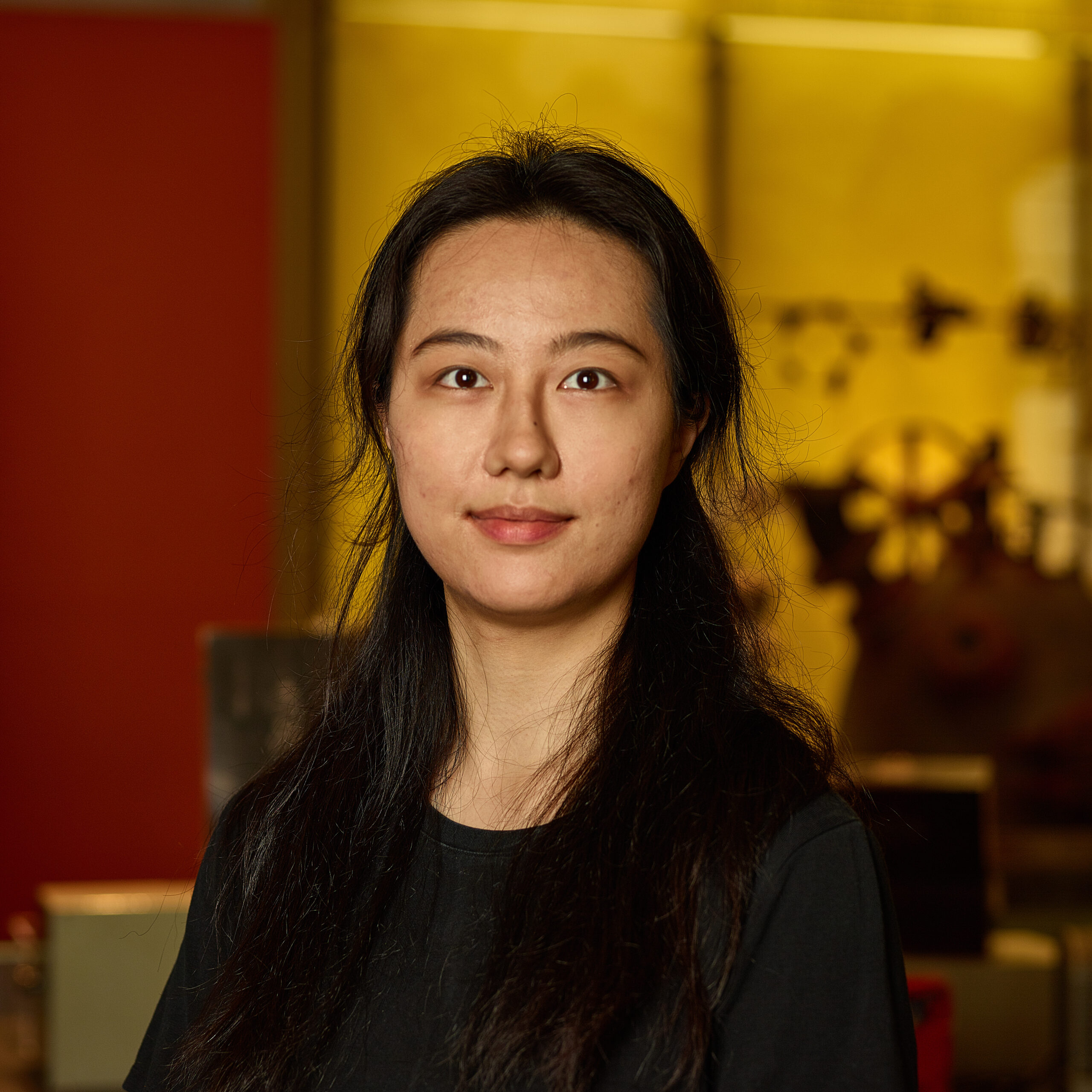 Qinyan Wu in museum, wearing black shirt