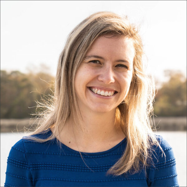 Rachel in a blue shirt and smiling