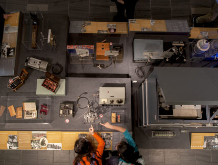 overhead view of museum displays