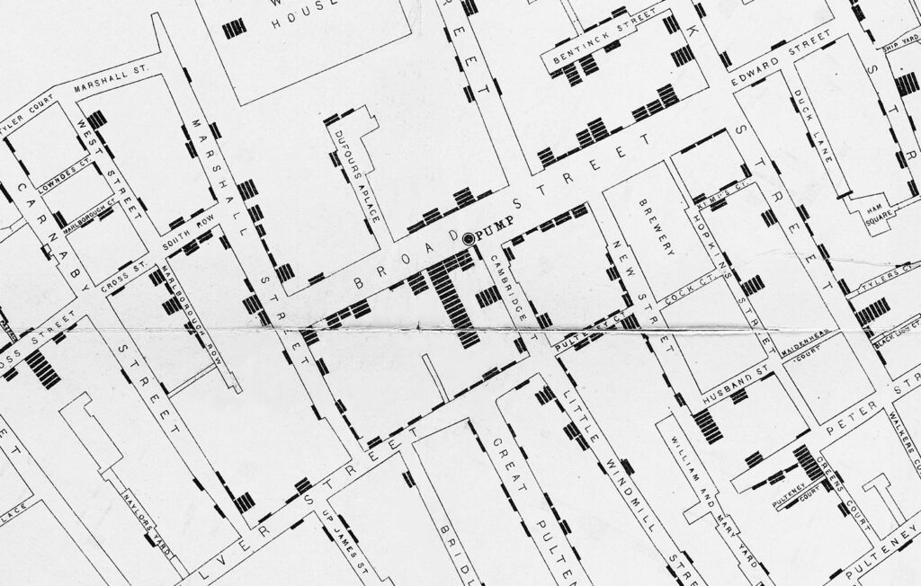 Black and white map of urban neighborhood