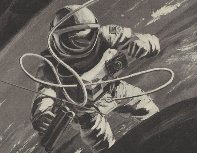 Illustration of an astronaut in outer space.