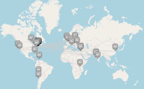 World map with tags of image locations