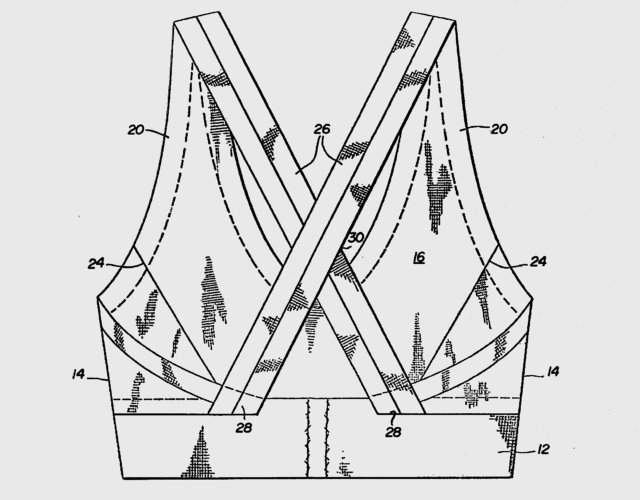 Sketch of a sports bra with parts labeled by number.